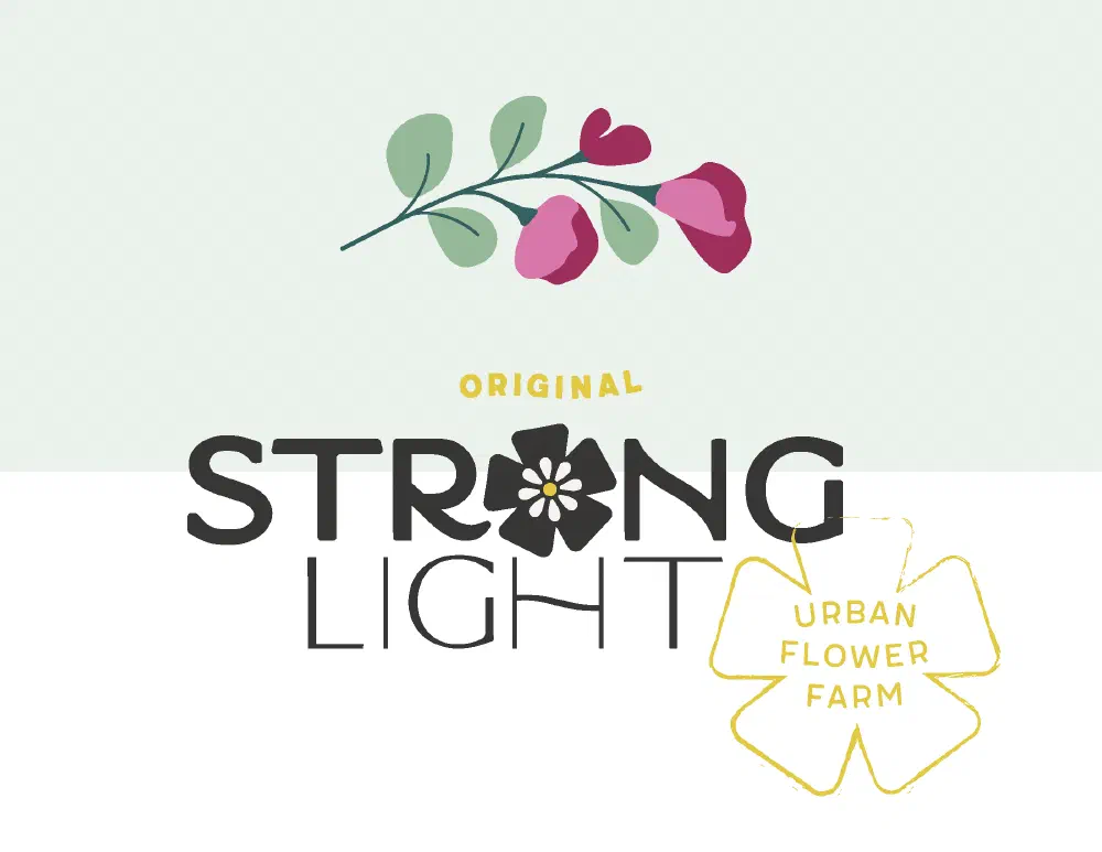 Original StrongLight lockup with botanical illustration
