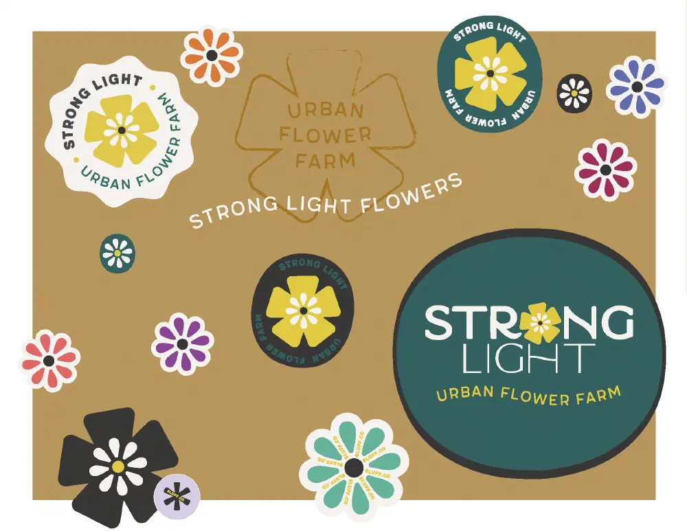 Sticker sheet of flower marks in many colorways