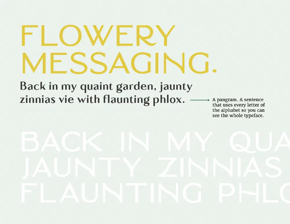 Flowery messaging: the type set as a pangram in use
