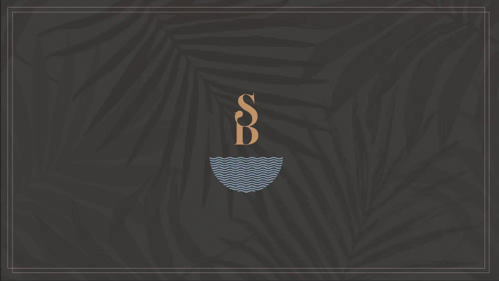SB monogram on a dark palm-shadow background
