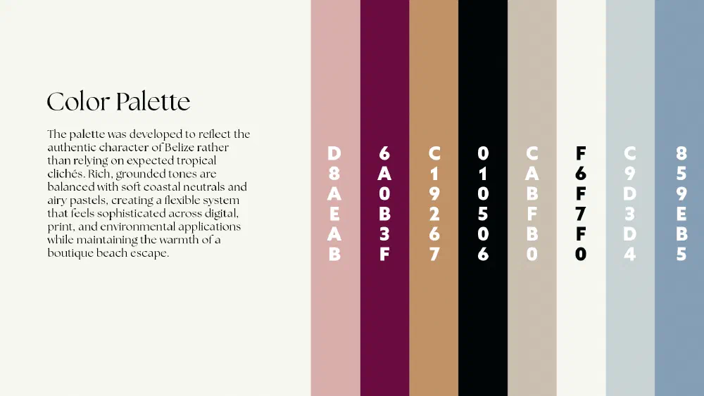 Core color palette with hex values