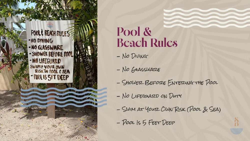 Branded pool and beach rules sign