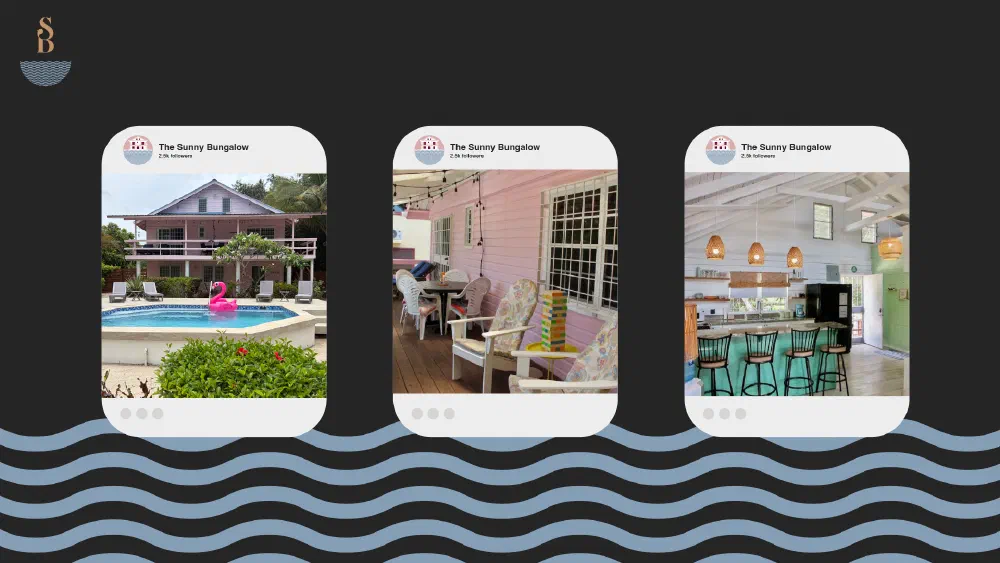 Social media mockups showing the property and interiors