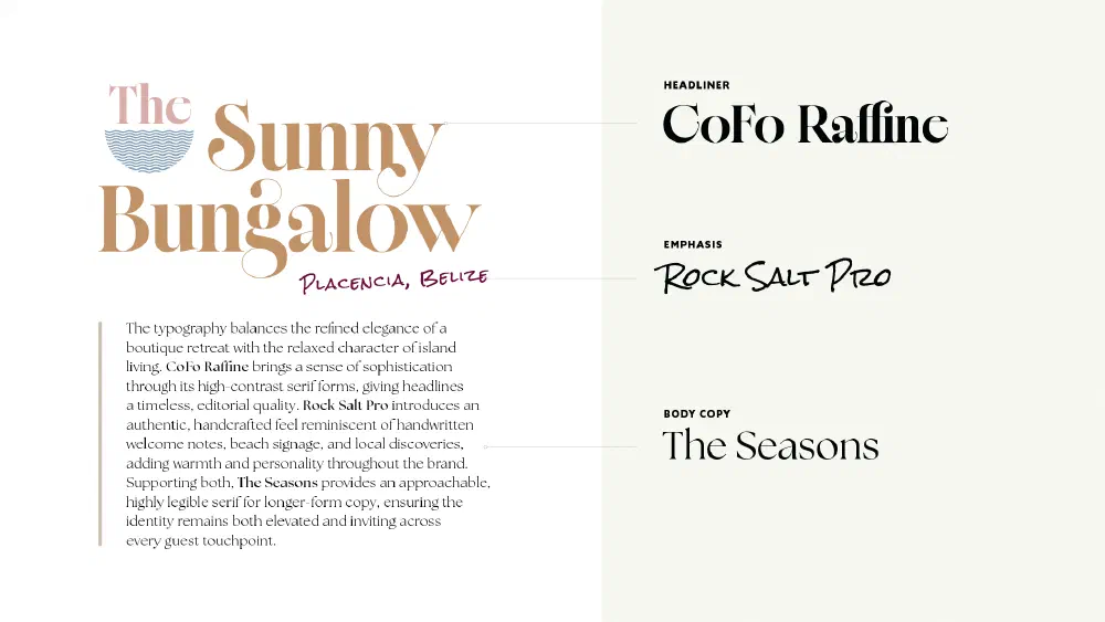 Typography system — CoFo Raffine, Rock Salt Pro, and The Seasons