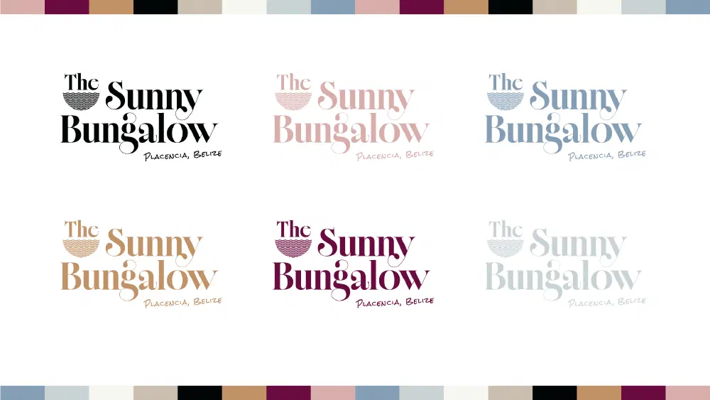 The Sunny Bungalow wordmark shown in six brand colorways