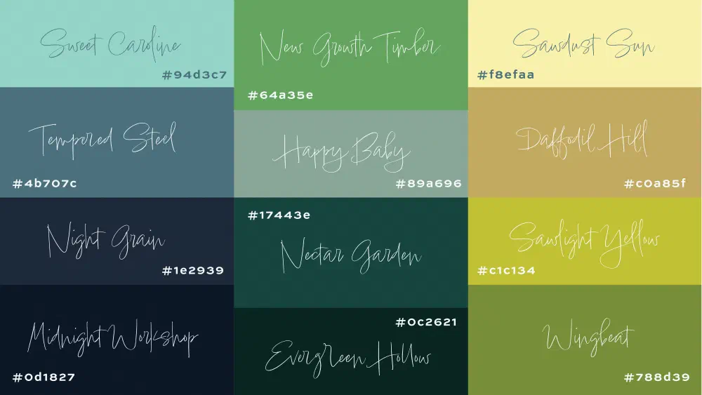 Sweetpea Wildwood named color palette with hex values