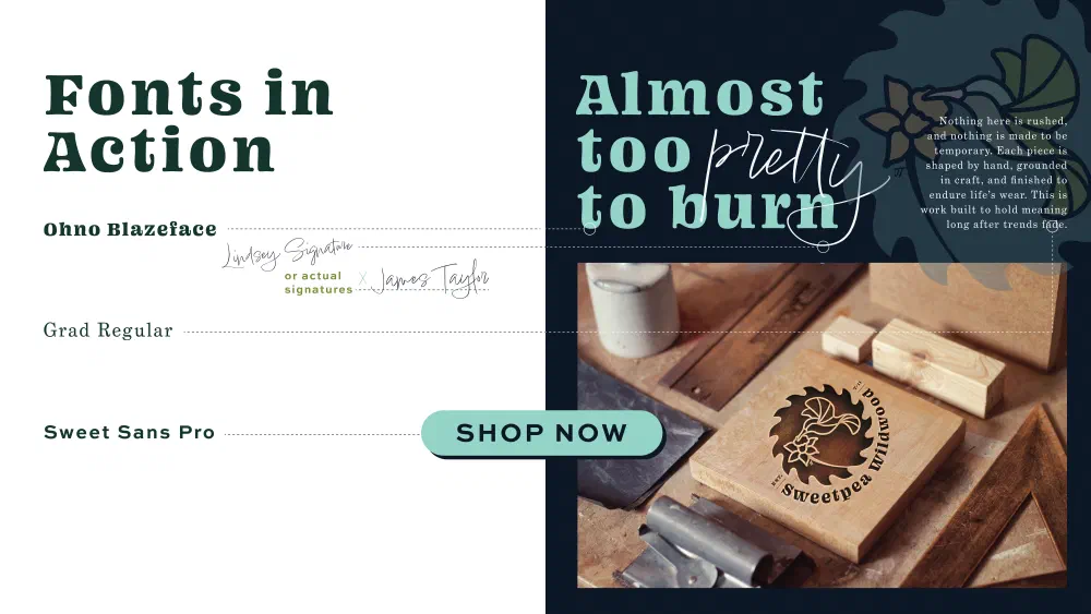 Fonts in action on a branded wood coaster